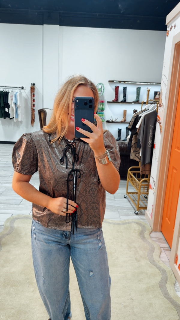 Calhoun Snake Print Tie-Front Top
