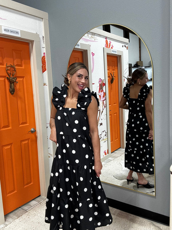 Flutter Polka Dot Dress - Black