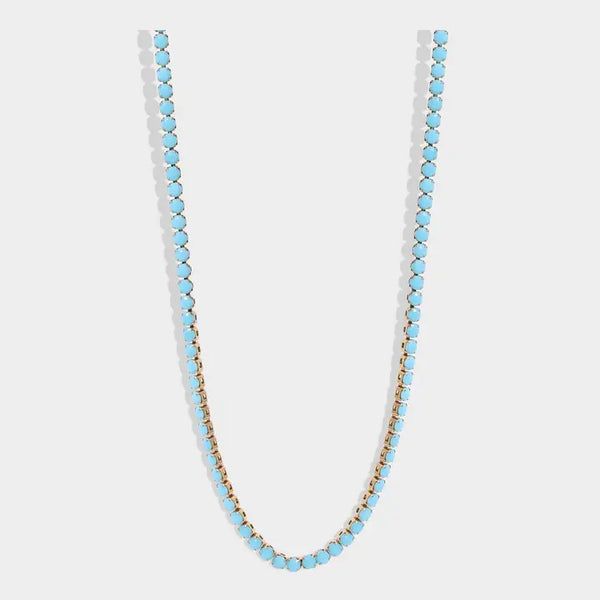 18K Gold Turquoise Tennis Chain Necklace