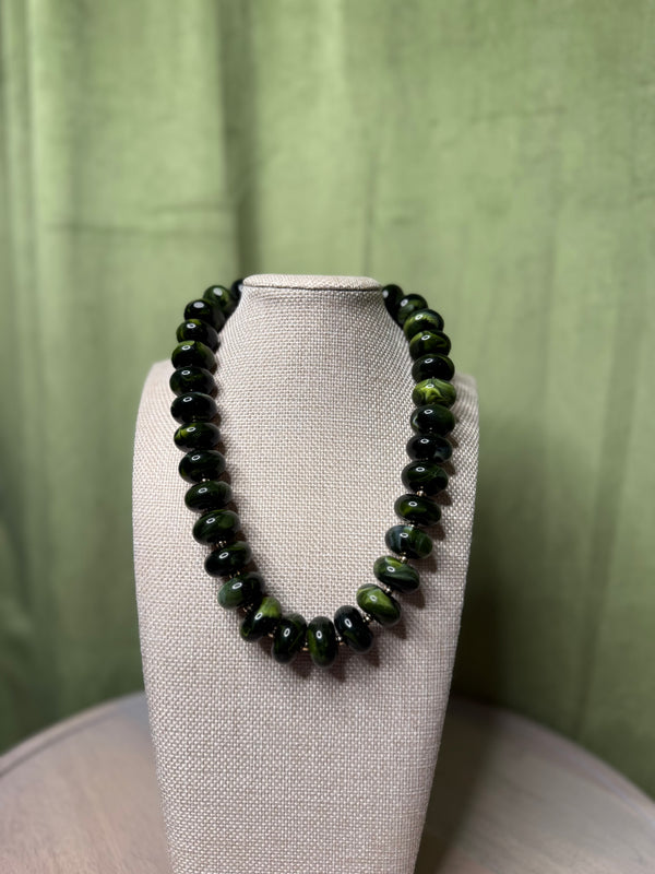 Liberty Chunky Beaded Necklace - Dark Green