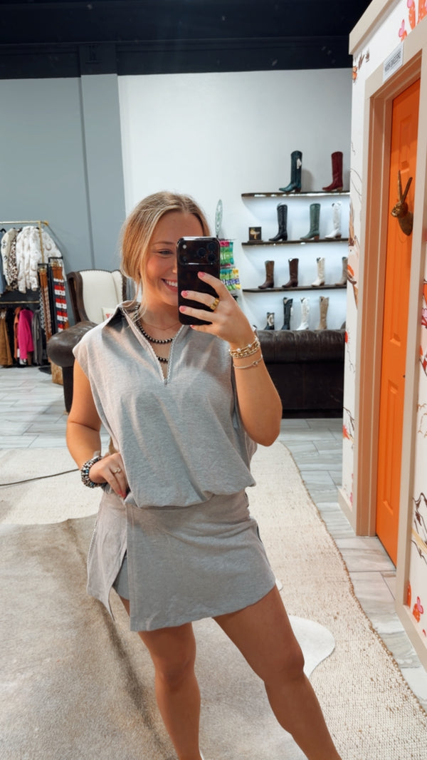 Bubble Hem Skort Set - Heather Grey