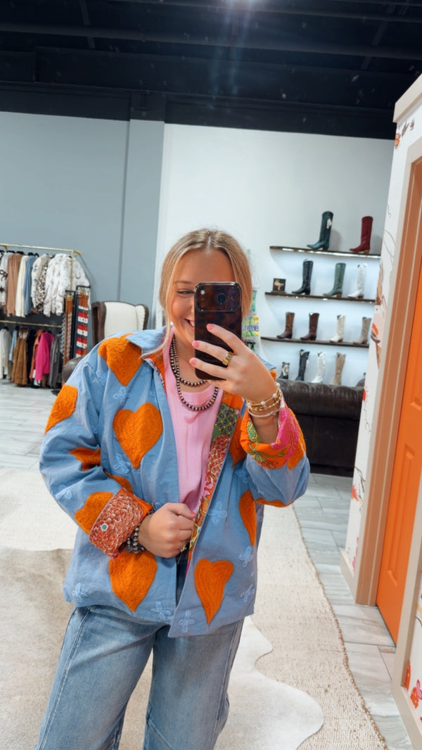 Orange & Blue Cotton Heart Jacket