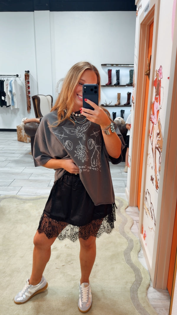 Midnight Lace Trim Skort