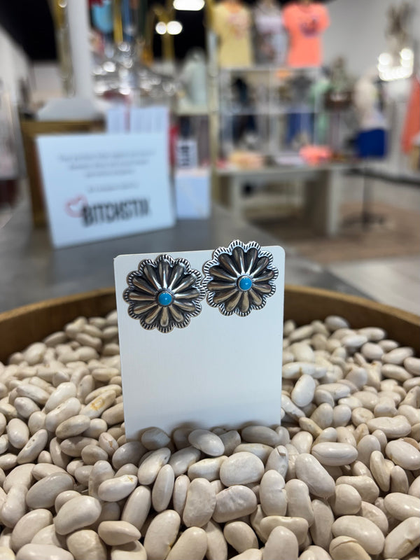 Sterling Silver Flower Kingman Turq Earrings