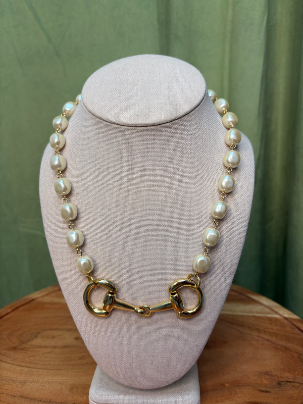Vintage Faux Pearls w/ Vintage 3.5” Horse Bit