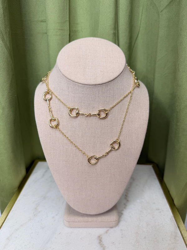 Longer Continuous Horse Bit Necklace - Gold