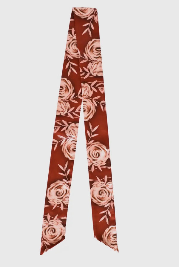 Rustic Wild Roses in Oxblood Silk Twilly