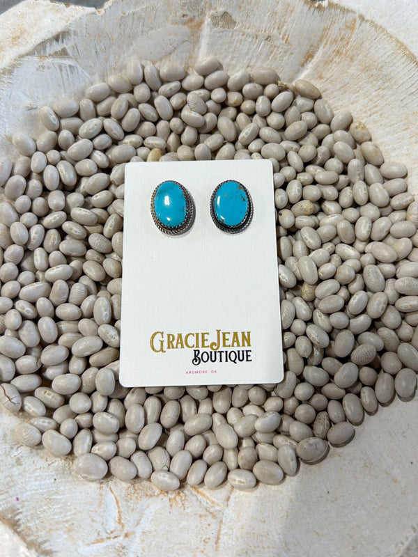 Oval Kingman Turquoise Earrings
