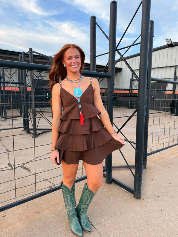 Riley Ruffle Brown Dress