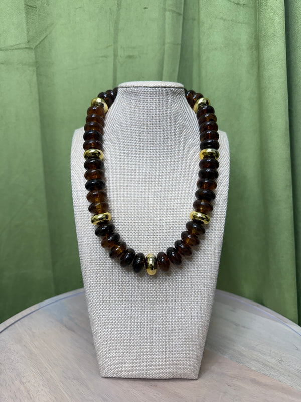Rowell Beaded Disc Necklace - Tortoise
