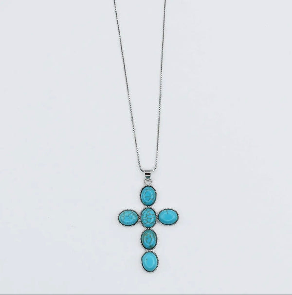 Turquoise Faith Cross Silver Necklace
