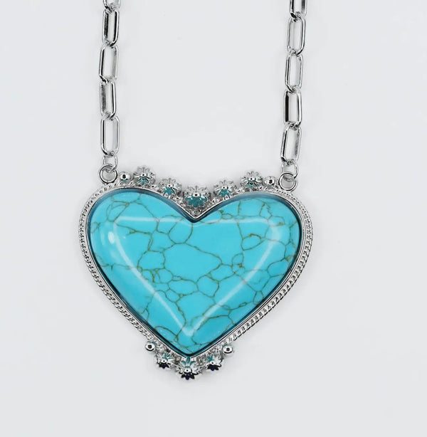 Turquoise Heart Treasure Silver Necklace