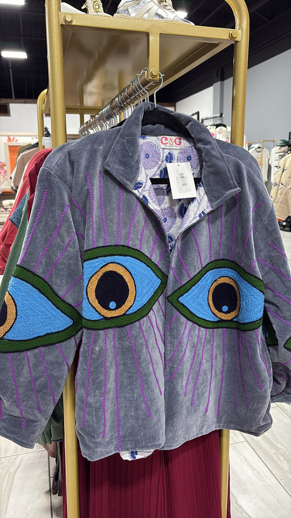 Velvet Statement Jacket - Purple Evil Eye