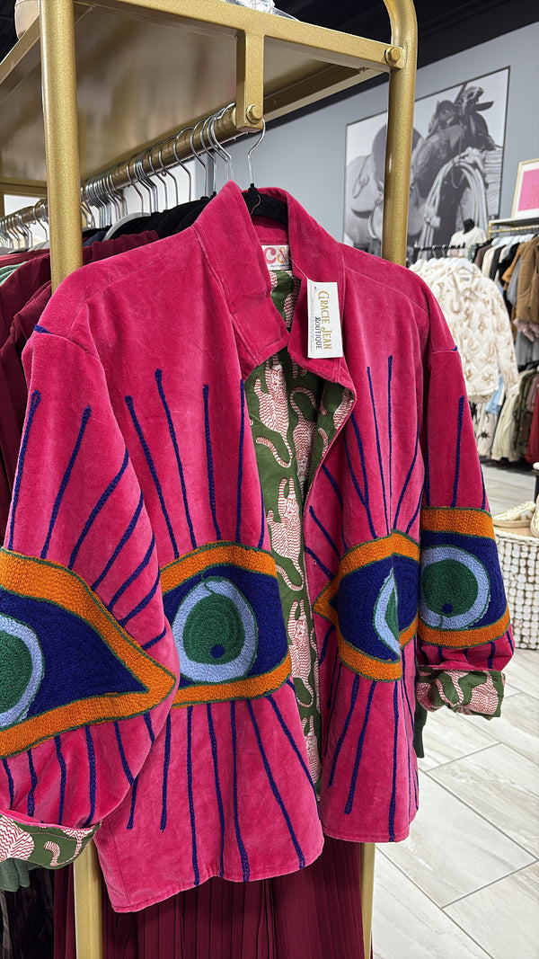 Velvet Statement Jacket - Pink Evil Eye