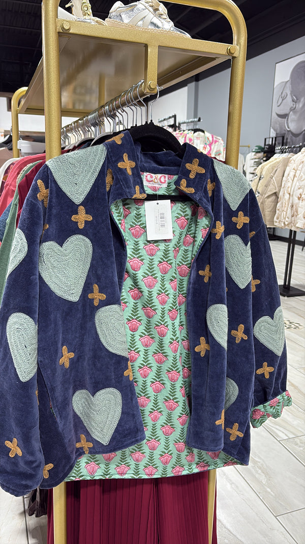 Velvet Statement Jacket - Navy & Light Blue