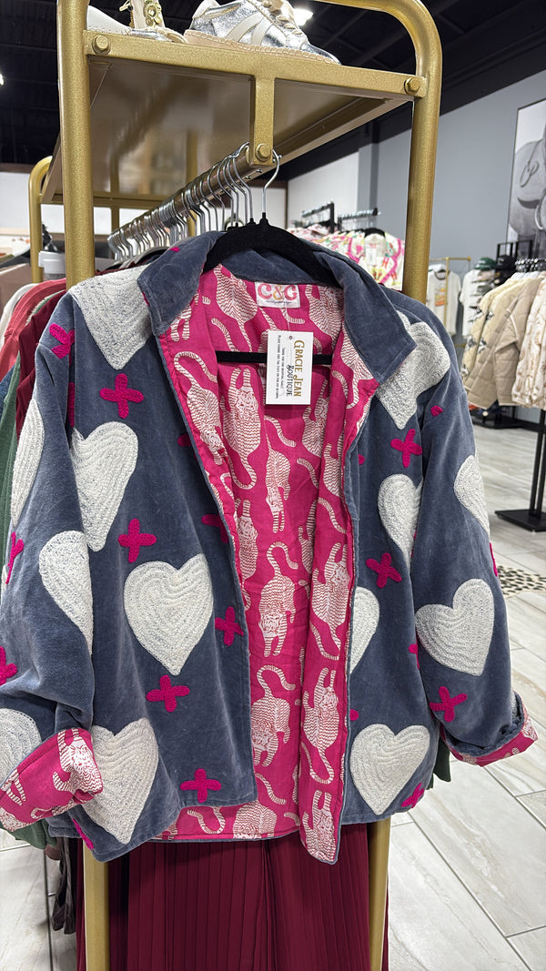 Velvet Statement Jacket -  White Heart