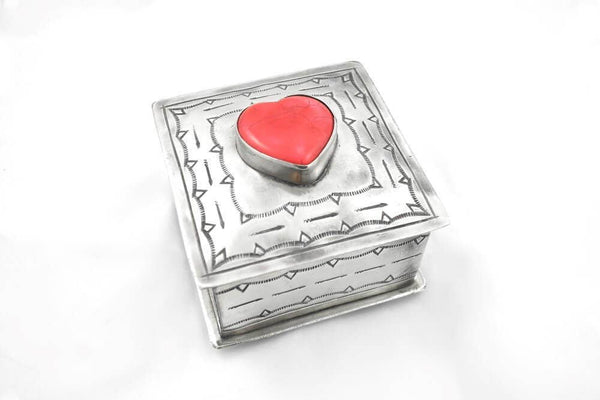 Square Stamped Box W/ Coral Heart