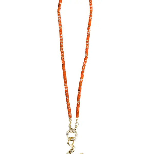 Wendy Orange Beaded Necklace with Horseshoes Charm